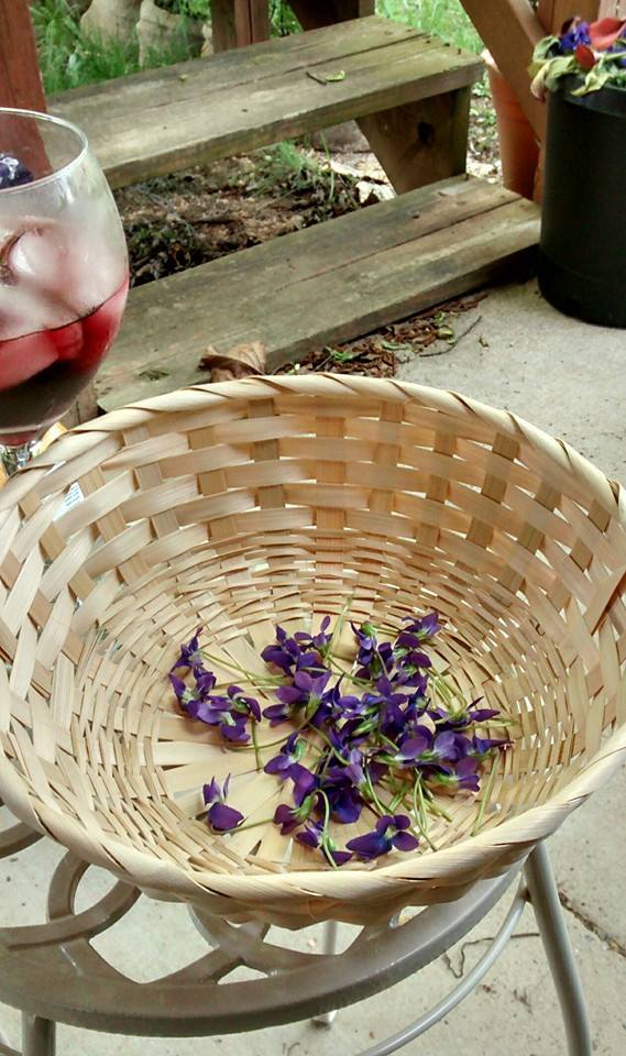 violets in basket